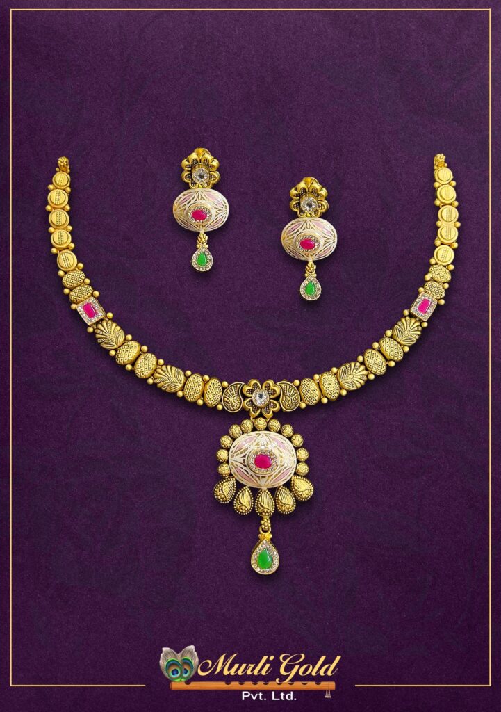 Pushpa Ratna Kundan Gold Jewellery Set with earrings